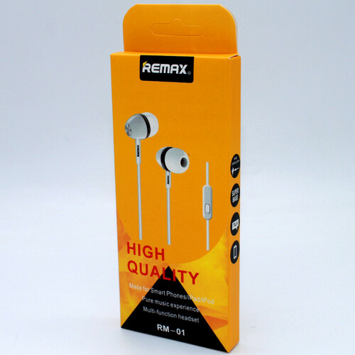 Наушники Remax RM-01 вакуумные, проводные, Jack 3.5, микрофон, белый