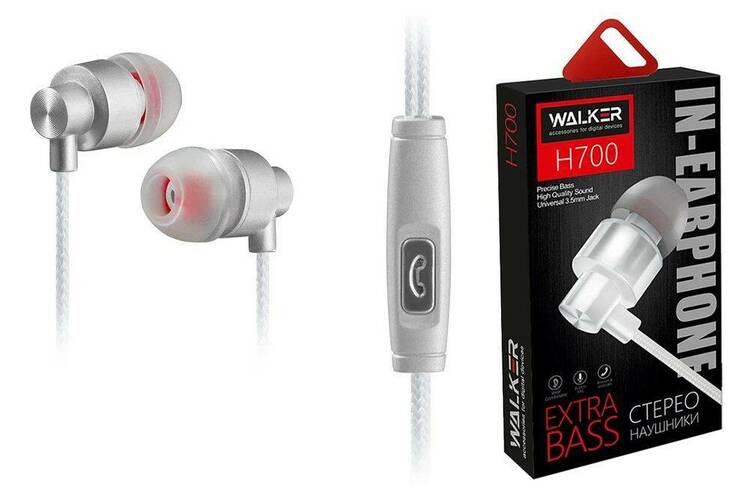 Наушники Walker H700 вакуумные, проводные, Jack 3.5, микрофон, белый