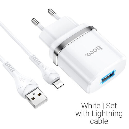 Сетевое зарядное устройство HOCO N1 1USB белый Lightning 2.4A