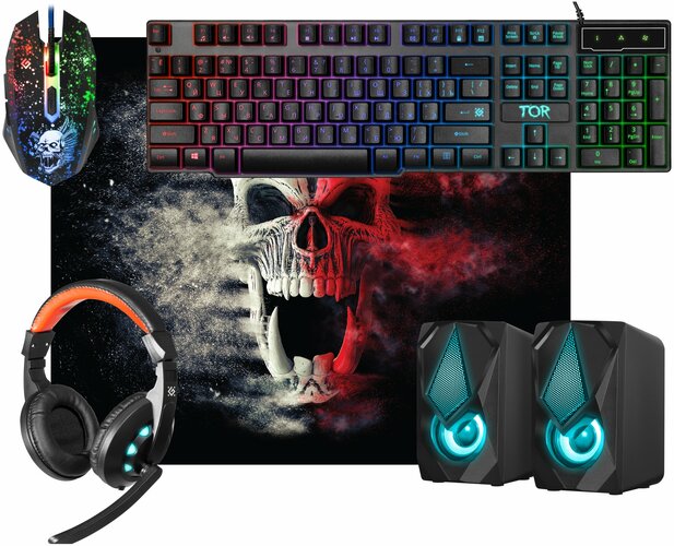 Игровой набор Defender Tor MHP-127 клавиатура+мышь+коврик+гарнитура+колонка, черный