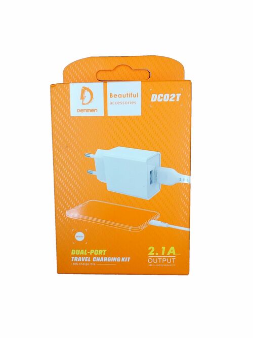 Сетевое зарядное устройство Denmen DC02 2USB белый Type-C 2.4A