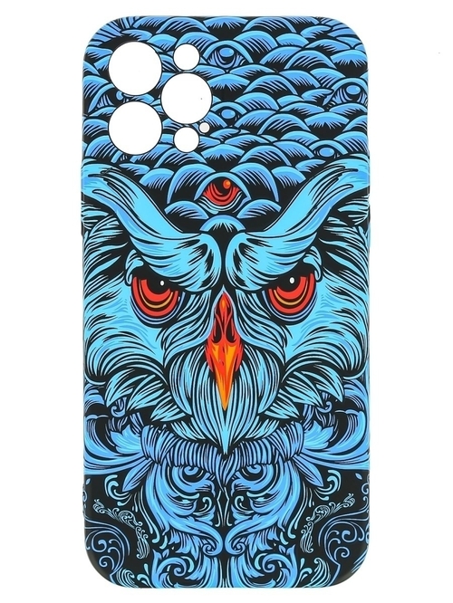 Накладка Apple iPhone 12 черно-голубой с защитой камеры силикон Luxo Животные Филин