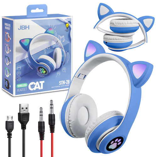 Наушники JBH Cat Ears STN-28 накладные, Bluetooth, микрофон, подсветка, синий