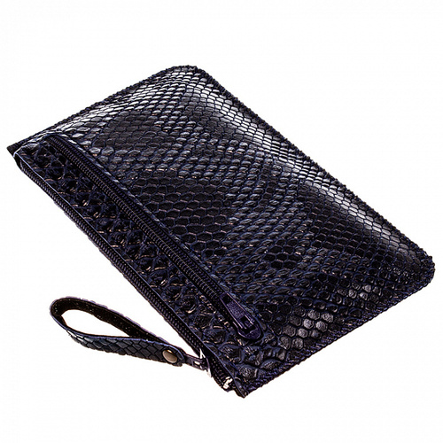 Сумочка на молнии 135*85мм синий под кожу змеи