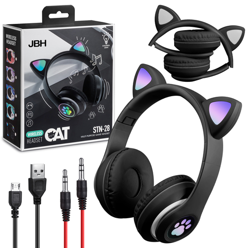 Наушники JBH Cat Ears STN-28 накладные, Bluetooth, микрофон, подсветка, черный