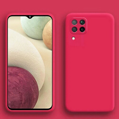 Накладка Samsung A12/M12 ярко-розовый с защитой камеры Silicone Case Full без лого