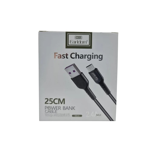 Кабель USB - micro USB Earldom EC-085M пвх черный круглый 2.4A 0,25 м.