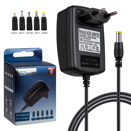 Блок питания Isa 9V 2A 5,5*2,5 мм 5 переходников