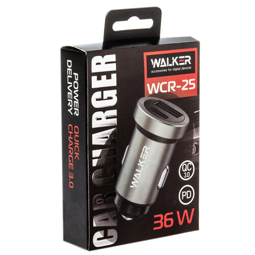 Автомобильные зарядные устройства Walker WCR-25 1USB+USB Type-C серый 3A 36W - 2