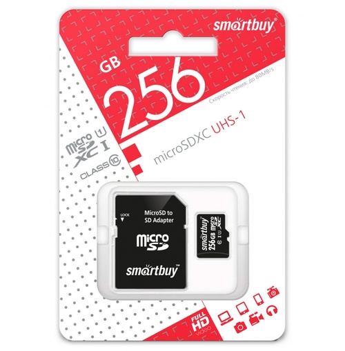 Карта памяти micro SD SmartBuy 256GB Класс 10 80 Mb/s c адаптером