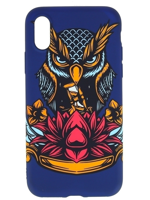 Накладка Apple iPhone X/Xs темно-синий фосфорный силикон Luxo Животные Сова с красным цветком