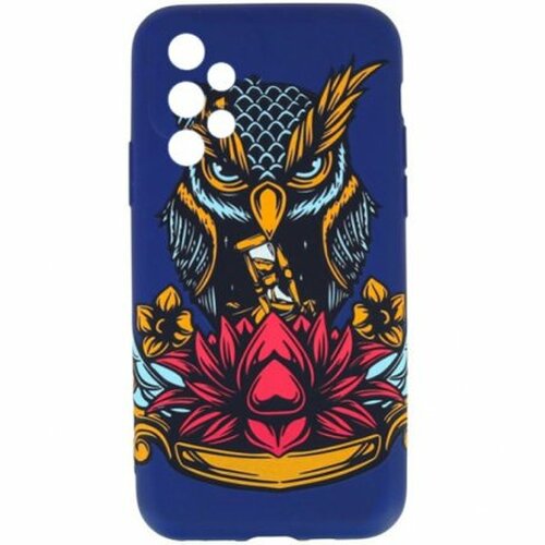 Накладка Xiaomi Poco F3/Redmi K40 темно-синий с защитой камеры силикон Helsen Животные Сова с красным цветком - 2