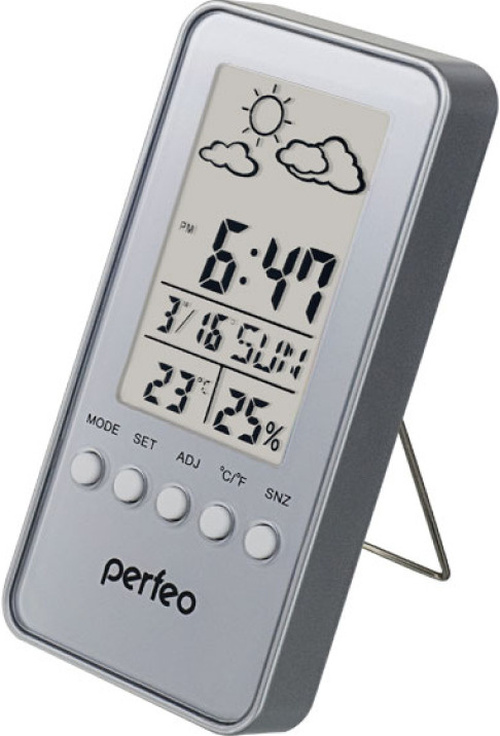 Настольные часы метеостанция электронные Perfeo Window серебро (PF-S002A)
