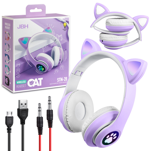 Наушники JBH Cat Ears STN-28 накладные, Bluetooth, микрофон, подсветка, фиолетовый