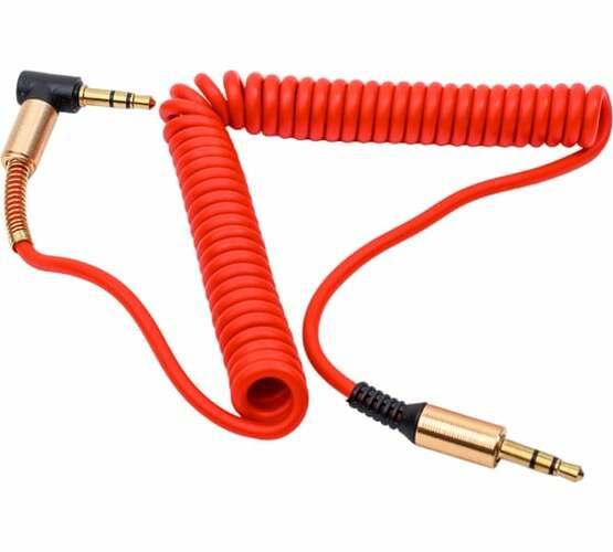 Кабель Jack 3.5(п) - Jack 3.5(п) No brand Пружина пвх красный круглый 1 м. угл. штекер с пружиной
