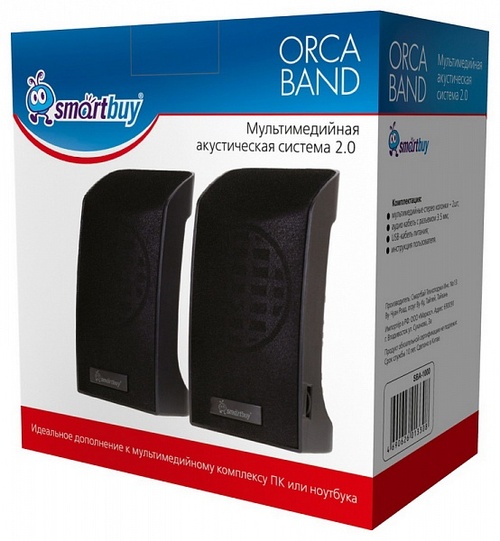 Акустическая система Smartbuy ORCA BAND SBA-1000 2.0, 6Вт, питание от USB, пластик, черный