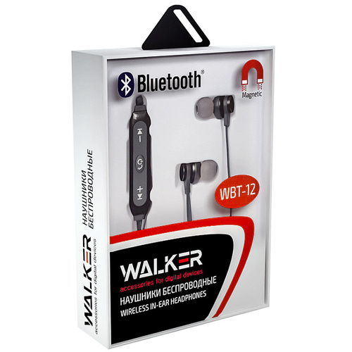 Наушники Walker WBT-12 вакуумные, Bluetooth, микрофон, черный