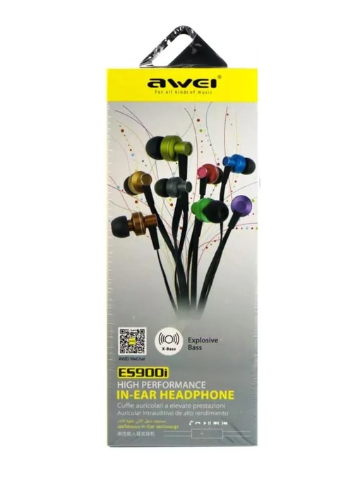 Наушники Awei ES-900i вакуумные, проводные, Jack 3.5, микрофон, черный