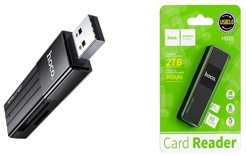 Картридер HOCO HB20 USB 3.0 microSD/SD черный