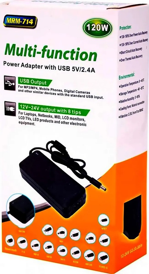 Блок питания для ноутбука универсальный MRM MR-714 12-24V 6A 120W 5,5*2,5 мм/ 14 коннекторов