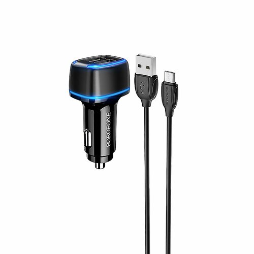 Автомобильные зарядные устройства Borofone BZ14 2USB черный 2.4A QC Micro USB - 2