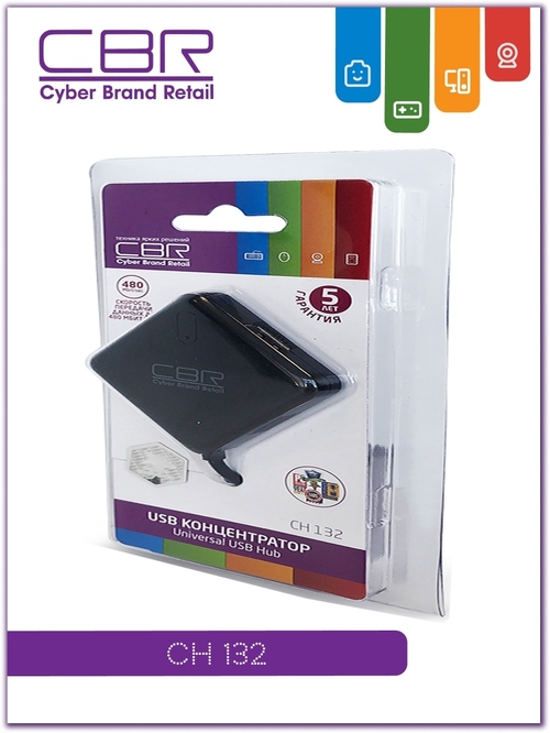 USB разветвитель CBR CH 132 4 порта, USB 2.0, черный