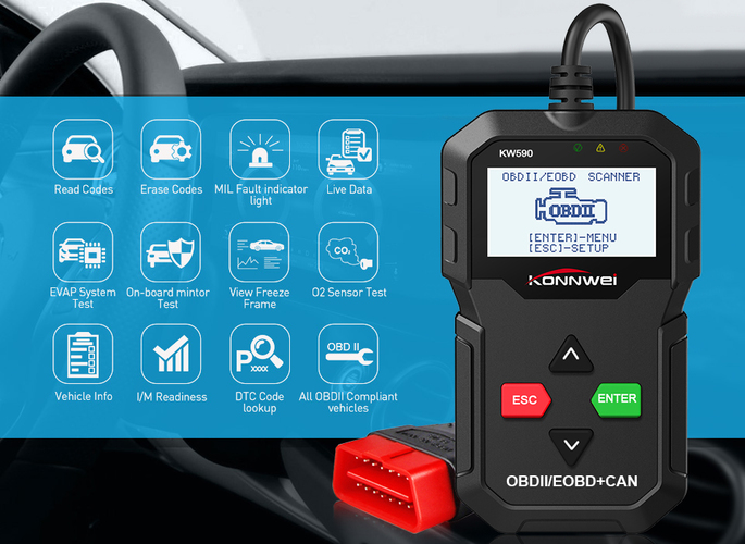 Автомобильный сканер OBD KONNWEI KW-590 OBD2/EOBD+CAN - 3