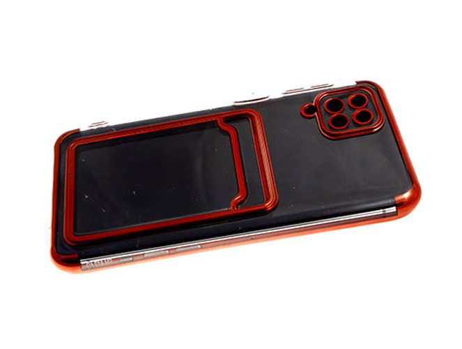 Накладка Xiaomi Redmi 9A прозрачный бампер красный силикон с металлическим ободком и визитницей