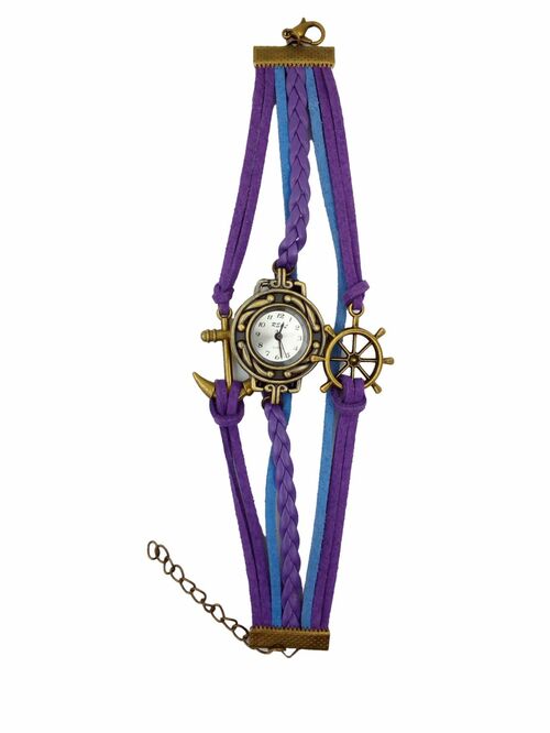 Наручные часы женские кварцевые Rsol якорь серый циферблат фиолетовый кожаный ремешок