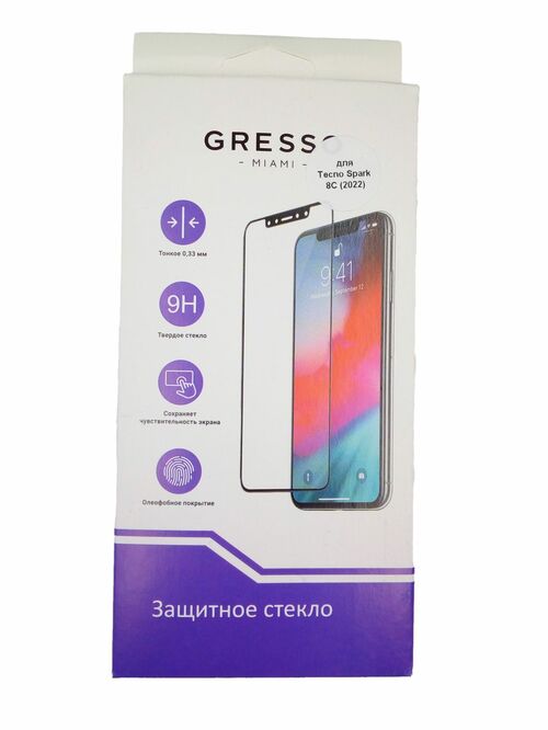 Защитное стекло Tecno Spark 8C/Go черный FullGlue Gresso