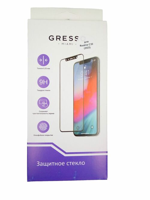 Защитное стекло Realme C30/Narzo 50i Prime черный FullGlue Gresso