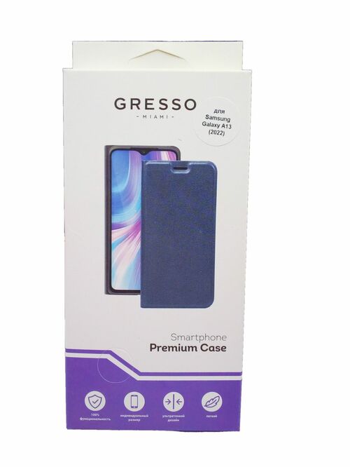 Чехол-книжка Samsung A13 4G темно-синий горизонтальный с магнитом Gresso Атлант Pro - 3