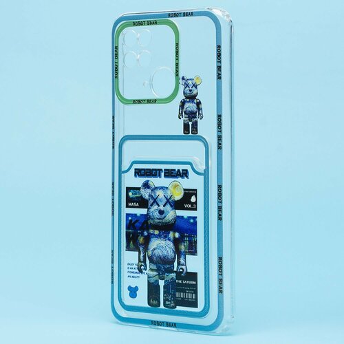 Накладка Xiaomi Redmi 10C синий с визитницей и защитой камеры силикон Kaws Robot bear - 2