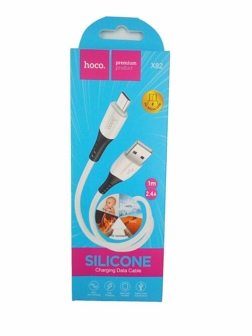 Кабель USB - micro USB HOCO X82 пищевой силикон белый круглый 2.4A 1 м.