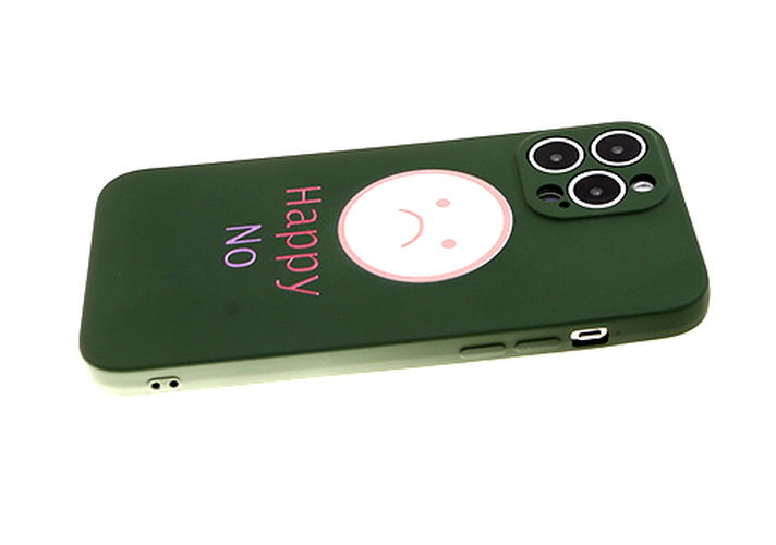 Накладка Apple iPhone 13 темно-зеленый с защитой камеры 1мм силикон Рисунки Смайлик Happy No