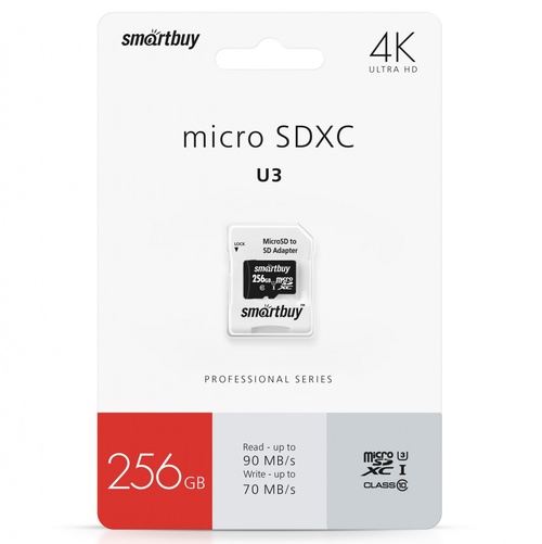 Карта памяти micro SD SmartBuy 256GB Класс 10 Pro 90 MB/s c адаптером