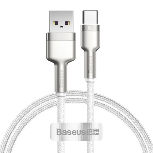 Кабель USB - Type-C Baseus CAKF000102 текстиль белый круглый 1 м. 66W