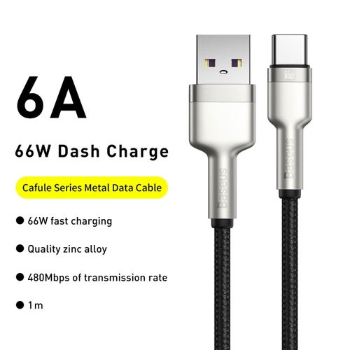 Кабель USB - Type-C Baseus CAKF000101 текстиль черный круглый 1 м. 66W