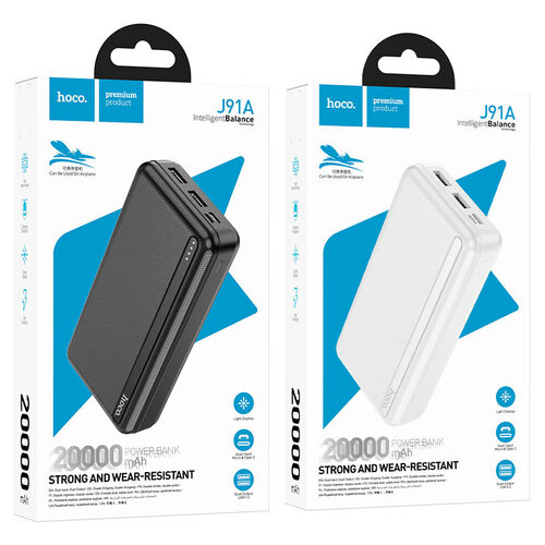 Внешний аккумулятор 20000 mAh HOCO J91A 2USB+Type-C белый LED индикатор - 2