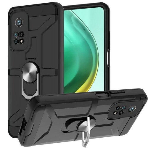 Накладка Xiaomi Poco M4 Pro 4G черный с защитой камеры силикон+пластик Armor Case Противоударный кольцо-подставка + магнитный держатель