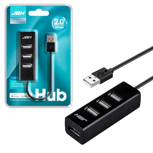 USB разветвитель JBH 112 4 порта, USB 2.0, черный