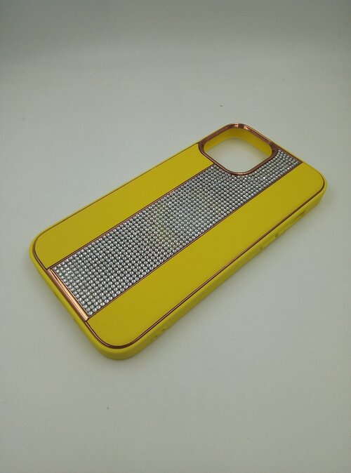 Накладка Apple iPhone 14 Pro желтый с отсеком для сим-карты силикон+кожа Стразы