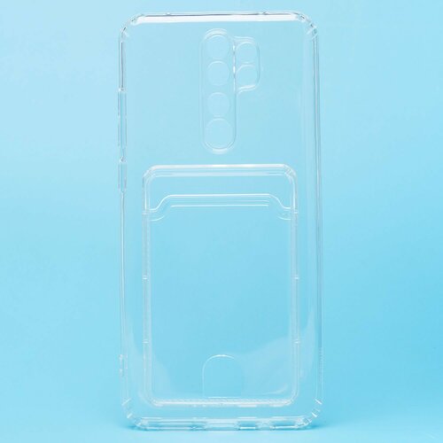 Накладка Xiaomi Redmi Note 8 Pro прозрачный с визитницей и защитой камеры силикон С кардхолдером