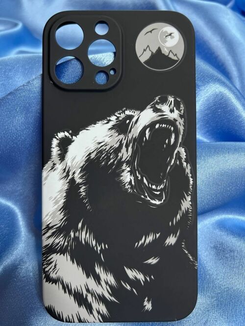Накладка Apple iPhone 11 черный с защитой камеры силикон Helsen Животные Медведь