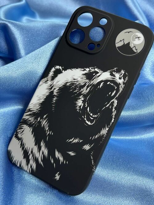 Накладка Samsung S21 FE черный с защитой камеры силикон Helsen Животные Медведь - 2