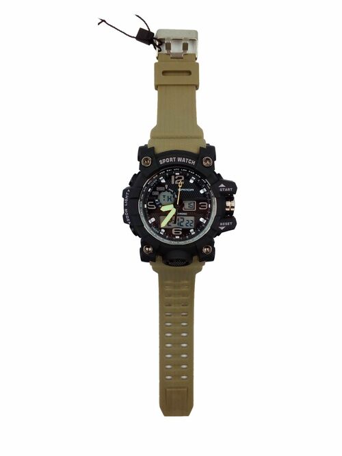 Наручные часы мужские электронные SANDA цифры зеленый силиконовый ремешок