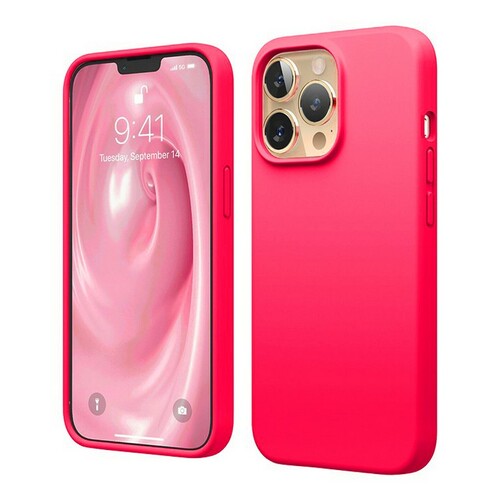Накладка Apple iPhone 14 ярко-розовый Silicone Case без лого