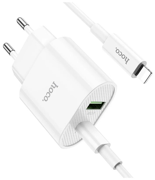 Сетевое зарядное устройство HOCO C105A 1USB+USB Type-C белый Lightning 20W