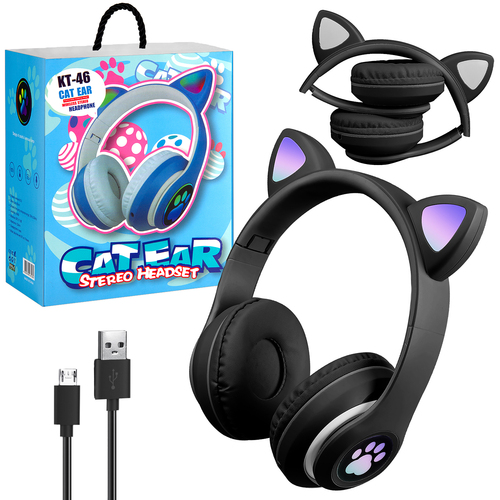 Наушники Cat Ears KT-46 накладные, Bluetooth, микрофон, подсветка, черный