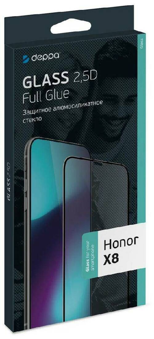 Защитное стекло Huawei Honor X8 черный FullGlue Deppa
